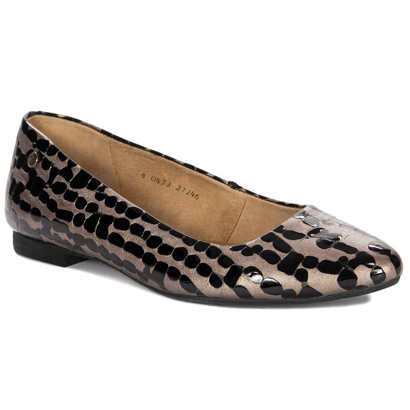 Maciejka Baleriny Damskie Skórzane Czarno - Brązowe-36