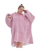 Bluzy damskie - BLUZA Z KAPTUREM OVERSIZE CIEPŁA PREZENT RÓŻOWA - miniaturka - grafika 1