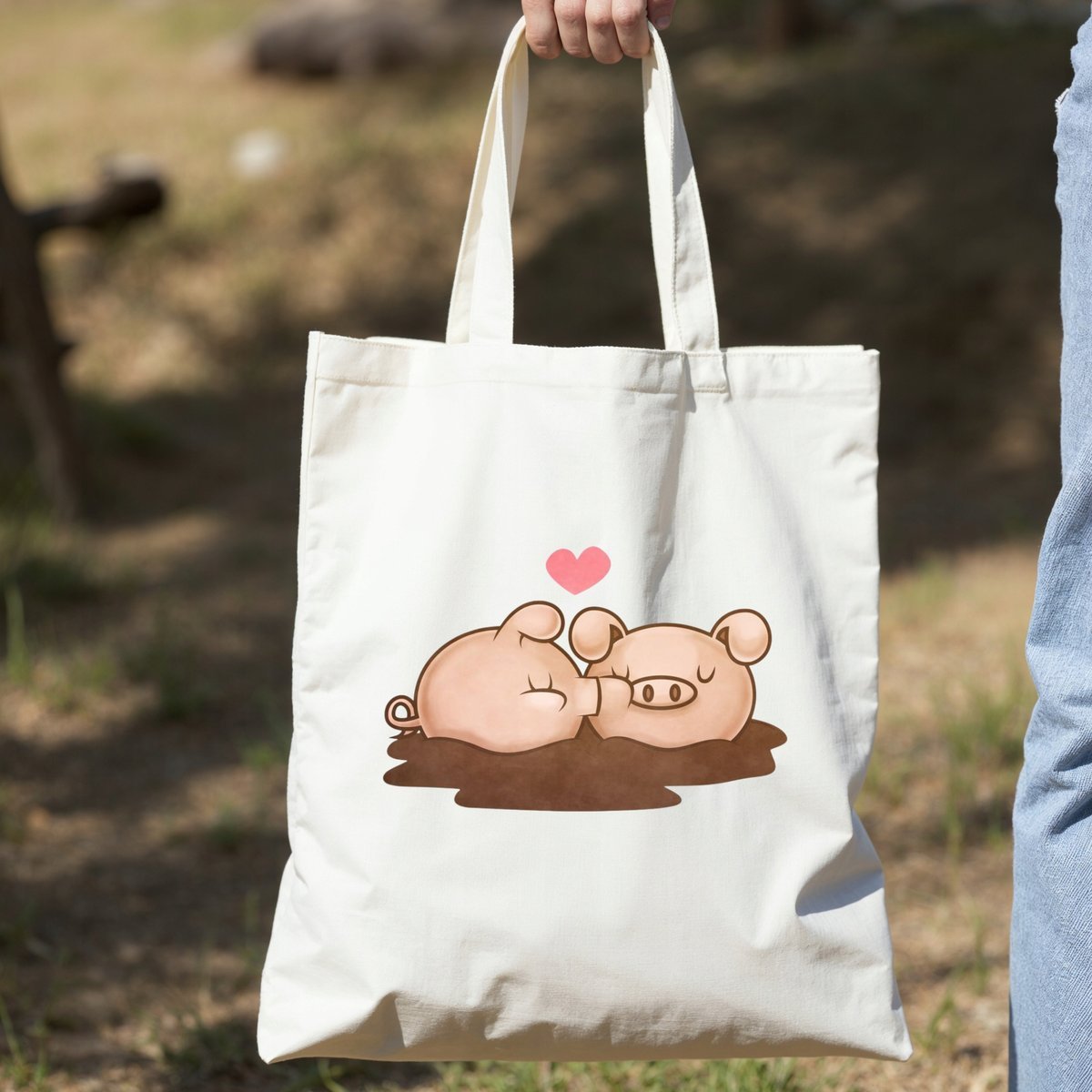 Torba z nadrukiem/bawełniana Walentynki Świnka Błoto