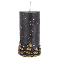 Świece - Parafinowa Ozdobna Świeca Dekoracyjna Czarna z Złote Choinki 14cm - FI7 - miniaturka - grafika 1