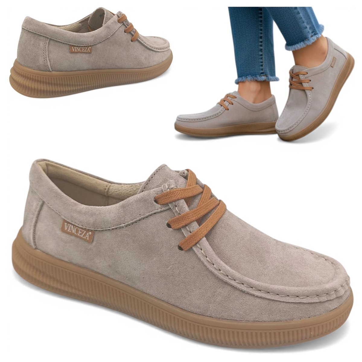Półbuty Damskie SKÓRZANE Wygodne Mokasyny Wiązane Beżowe Vinceza Modne 39