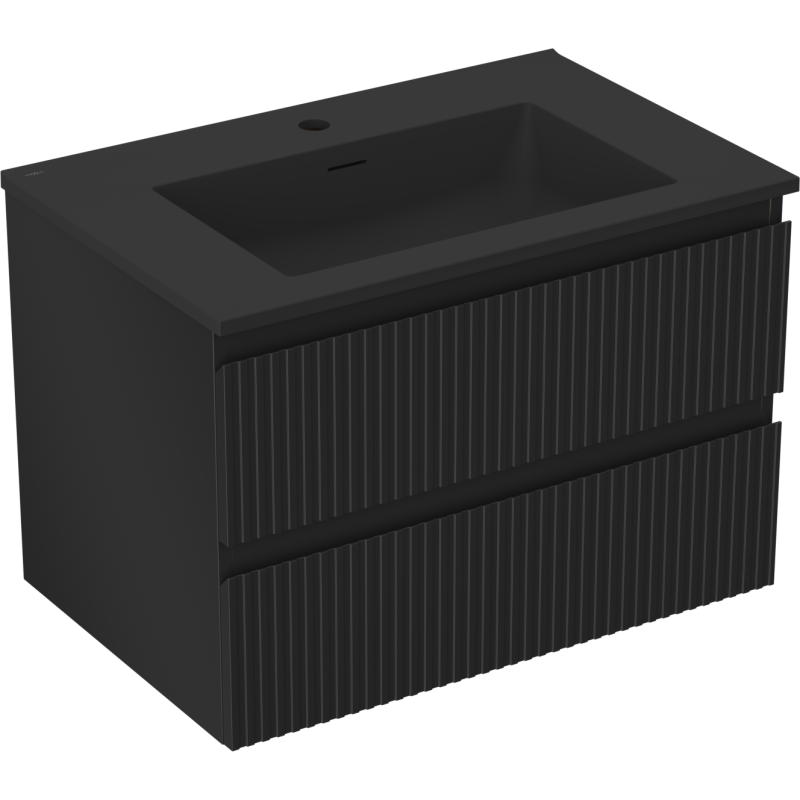 Mexen Rivel szafka łazienkowa 70 cm z umywalką Otis, 2 szuflady, ryflowana , czarna mat - 91A20-07047-2-BFF71-W18M71