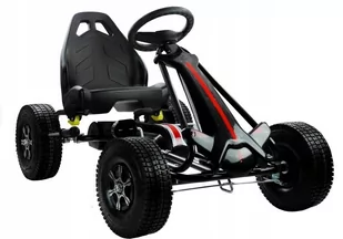 Duży Gokart na Pedały Pompowane Koła Hamulec Wolny Bieg Czarny - Jeździki dla dzieci - miniaturka - grafika 1