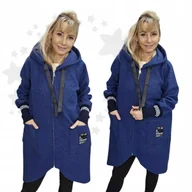 Płaszcze damskie - płaszcz damski wiosenny przejściowy bukla granat kaptur modny 50 52 5XL 6XL - miniaturka - grafika 1