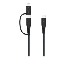 FIXED Pleciony Kabel USB-C/USB-C + Adapter Lightning 1,2m PD 60W FIXDB-CCL12-GR - Adaptery i przejściówki - miniaturka - grafika 1
