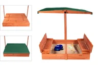 Place zabaw - Drewniana piaskownica ogrodowa z daszkiem impregnowana zamykana z ławkami 120x120 ciemnozielona - miniaturka - grafika 1