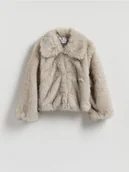 Kurtki damskie - Reserved - Sztuczne futerko z kołnierzem - jasnoszary - miniaturka - grafika 1