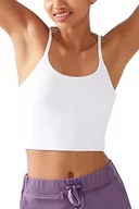 Biustonosze - LOS OJOS Straps sportowy biustonosz – wyściełany biustonosz sportowy ze średnim wsparciem i ramiączkami spaghetti, biały, L - miniaturka - grafika 1