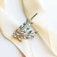 Ozdoby do włosów - Srebrna spinka wsuwka ozdobna elegancka ślubne listki cyrkonie gałązka - miniaturka - grafika 1