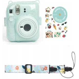 Futerał Etui Pokrowiec Case Do Fujifilm Fuji Instax Mini 12 + Naklejki I Kieszeń Na Zdjęcia / Wakacyjny Czas / Zielony Brokat - Paski, szelki, uprzęże foto - miniaturka - grafika 1