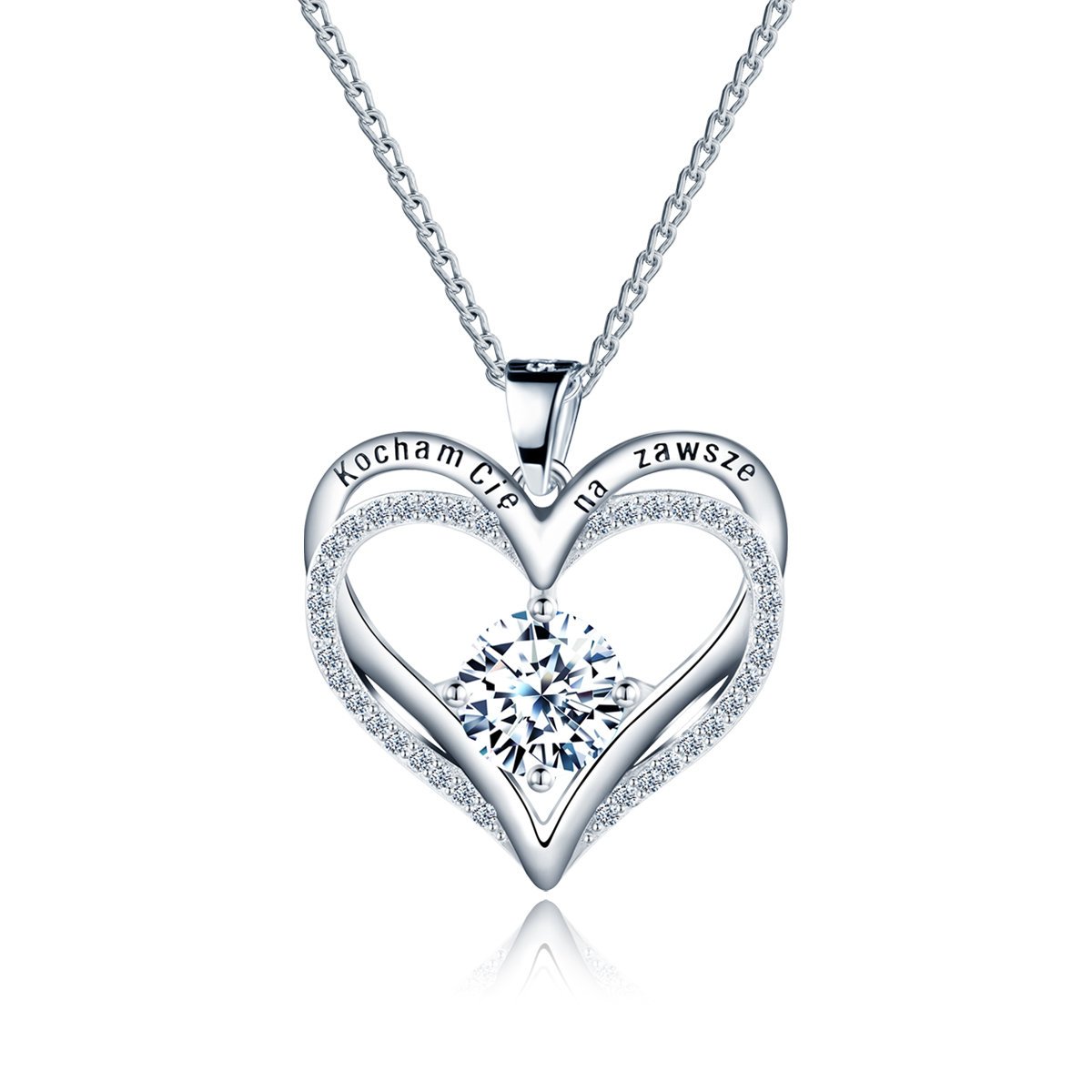 Modny Srebrny Naszyjnik Serce Wisiorek 925 Prezent Dla Kobiety Mamy Dziewczyny Walentynki Święta Imieniny Urodziny