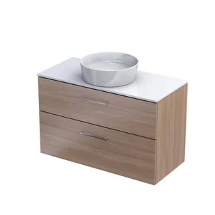 Szafka łazienkowa pod umywalkę z blatem Oristo Geo 100 cm dąb urban jasny biały połysk KI01-ZB2S-100-81 - Szafki łazienkowe - miniaturka - grafika 1