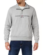 Bluzy męskie - Tommy Hilfiger Bluza męska Tommy Logo Mockneck Zip Hoodie, Light Grey Heather, L - miniaturka - grafika 1
