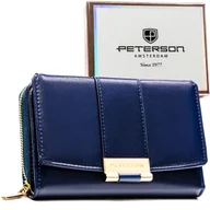 Portfele - Portfel damski na karty PETERSON mały poziomy z ozdobnym zapięciem ochrona RFID bilon na suwak elegancki grantowy - miniaturka - grafika 1