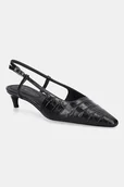 Czółenka - Tommy Hilfiger szpilki skórzane CROC SLINGBACK SLANTED HEEL kolor brązowy FW0FW08990 - miniaturka - grafika 1