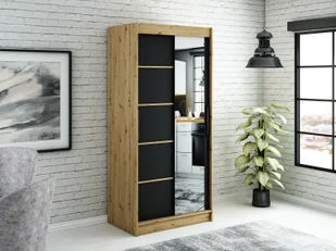 MINIO szafa 100 cm LETO V2 czarny mat / dąb Artisan - Szafy - miniaturka - grafika 1