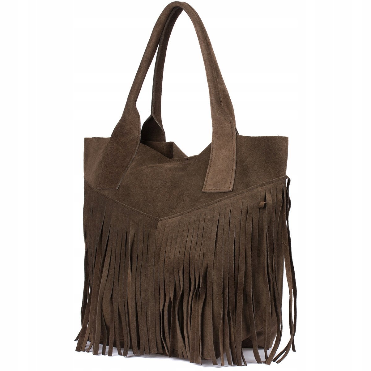 Torebka damska skórzana zamszowa A4 frędzel włoska shopperka skóra zamsz