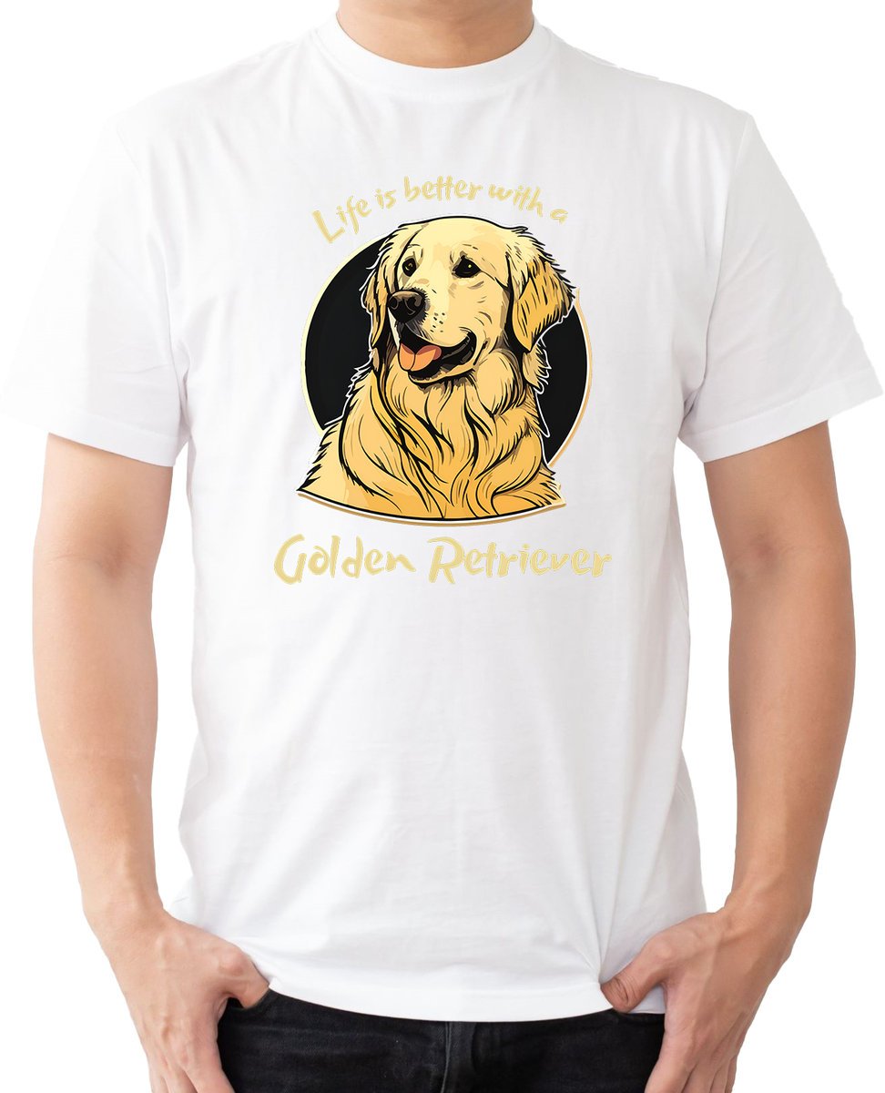 T-Shirt Męski Z Psami Golden Retriever Prezent Koszulka Biała R-3Xl A144