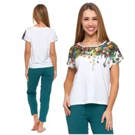 Piżamy damskie - Piżama Damska Dwuczęściowa T-Shirt z Kwiatami Długie Spodnie MORAJ M - miniaturka - grafika 1