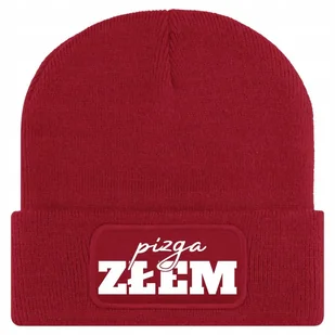 Czapka Jesienna Bawełniana ZIMOWA Czerwona Beanie PIZGA ZŁEM Ciepła Wzory - Czapki damskie - miniaturka - grafika 1