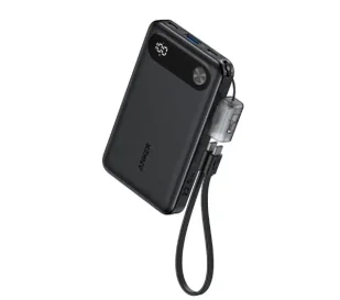 Anker A1257G11 10000mAH PD 22.5W Wbudowany kabel USB-C Czarny - Powerbanki - miniaturka - grafika 1