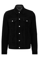 Kurtki męskie - HUGO Lumiko1 męska kurtka trucker ze skóry welurowej z logo, czarny (Black1), XS - miniaturka - grafika 1