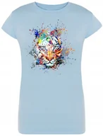 Koszulki i topy damskie - Tygrys Kolorowy Damski Modny T-shirt Nadruk R.M - miniaturka - grafika 1