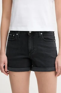 Calvin Klein Jeans szorty jeansowe damskie kolor czarny gładkie medium waist J20J225161 - Spodnie sportowe damskie - miniaturka - grafika 1