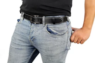 Pasek Męski Skórzany PAS-MAX (PL) Skóra Licowa EXTRA 40 mm Czarny Z Białą Nitką - Paski - miniaturka - grafika 4