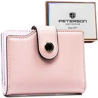 Portfele - Różowy portfel damski mały PETERSON elegancki na zatrzask i suwak RFID STOP rozbudowany na karty - miniaturka - grafika 1