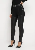 Spodnie damskie - Czarne Spodnie Skinny z Ekoskóry i Paskiem Elenntisa - miniaturka - grafika 1