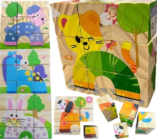PUZZLE DREWNIANE KLOCKI UKŁADANKA ZWIERZĄTKA 6W1 - Puzzle - miniaturka - grafika 1