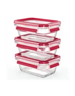 Akcesoria i części AGD - Emsa CLIP ' CLOSE glass food storage jar set 0.45 liters transparent/red, rectangular, 3 jars + 3 lids - miniaturka - grafika 1