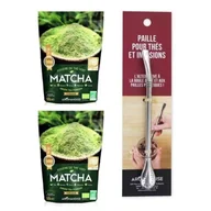 Herbata - Organiczna zielona herbata Matcha w proszku 100 g + słomka ze stali nierdzewnej z filtrem - miniaturka - grafika 1
