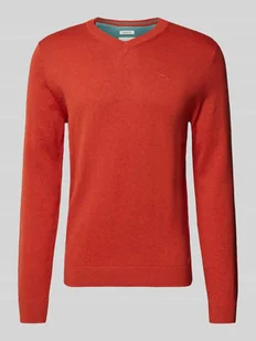 Sweter z dzianiny o kroju regular fit z dekoltem w serek - Swetry męskie - miniaturka - grafika 1