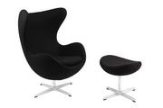 Fotele - D2.Design Fotel Jajo z podnóżkiem kaszmir 1 czarny Premium 82888 - miniaturka - grafika 1