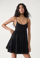 Sukienki - Stradivarius Krótka, zwiewna sukienka Czarny XL - miniaturka - grafika 1