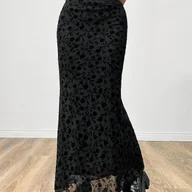 Spódnice - TEMU Elegancka czarna spódnica w kwiaty w stylu syreny dla kobiet - Elegancka sukienka na wieczór, imprezę, wesele, rozkloszowany dół, całoroczne - miniaturka - grafika 1