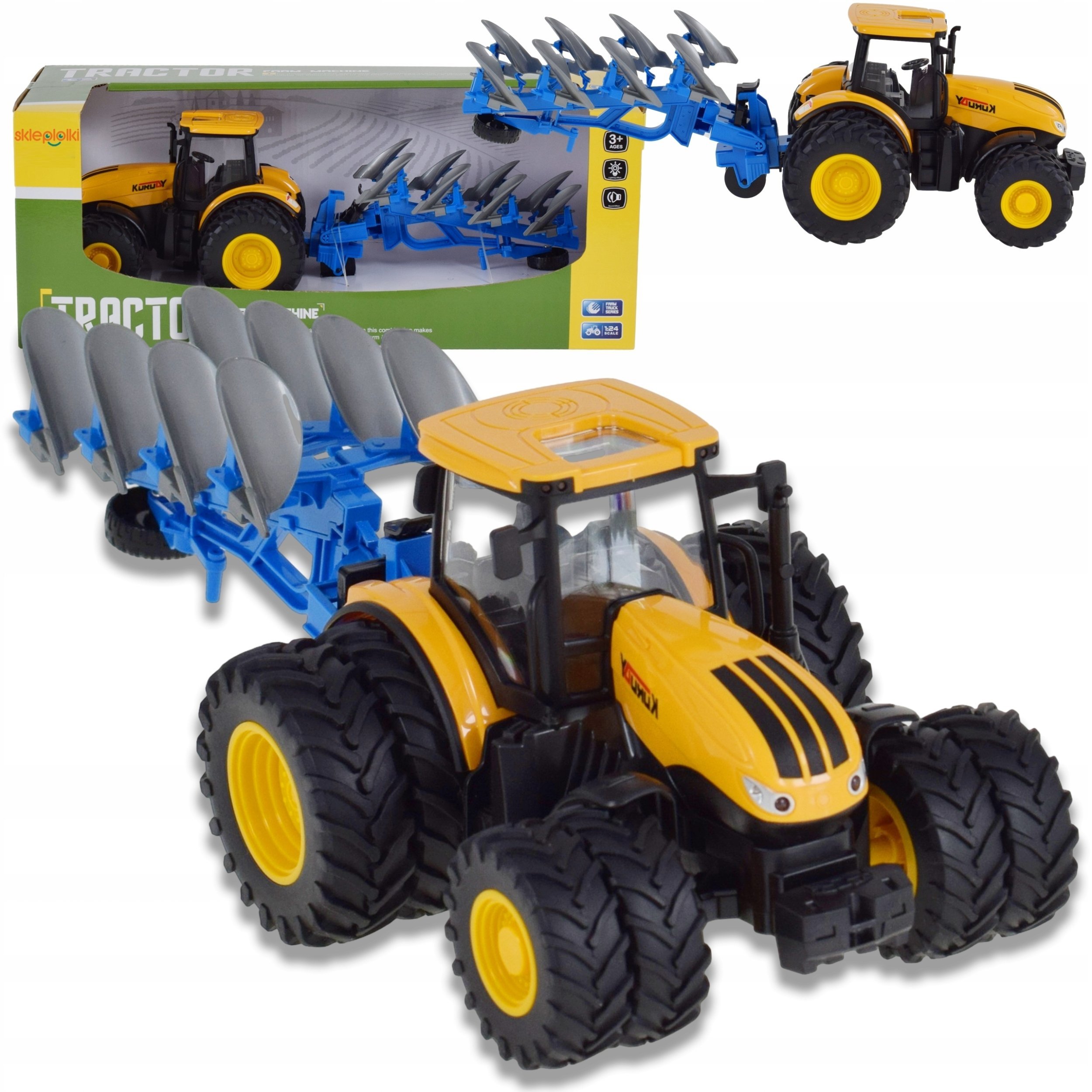 Skleplolki Traktor ciągnik maszyna rolnicz pług farmer zabawka napęd światło dźwięk