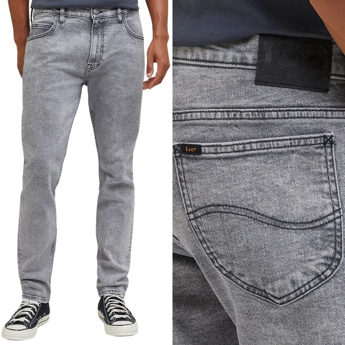 Lee RIDER SLIM Dust Cloud lekko dopasowane szare spodnie jeansowe W32 L32