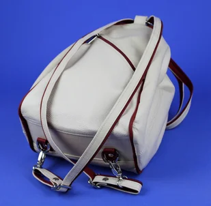 Plecak Skórzany ELKOR (PL) Jowita De Luxe Skóra Naturalna Licowa BIAŁY Z BORDOWĄ LAMÓWKĄ - Torebki damskie - miniaturka - grafika 6