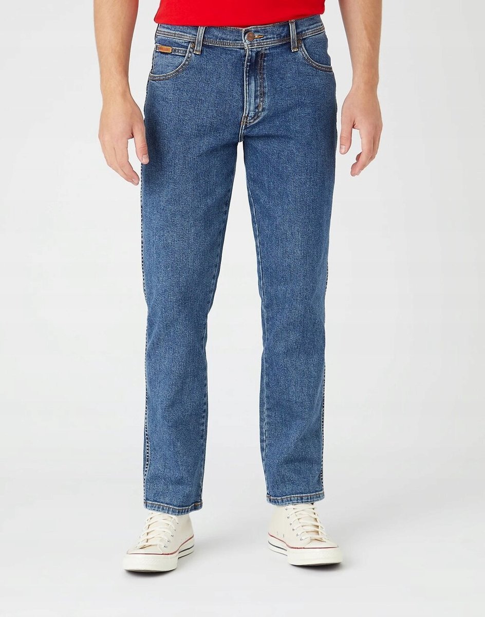 WRANGLER JEANSY MĘSKIE PROSTE NIEBIESKIE Z BAWEŁNY NA CO DZIEŃ 42/36 17CA
