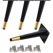 Zawiasy, okucia i inne akcesoria - Nogi meblowe stożkowe w kolorze czarno-złotym, 30 cm, cicha i antypoślizgowa podstawa, odpowiednie do sof, stołów i innych mebli, zestaw 4 szt. - miniaturka - grafika 1