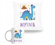 Gadżety dla niej i dla niego - ZESTAW PODUSZKA + KUBEK Prezent DINOZAURY T-REX Z DINOZAURAMI + IMIĘ 33 - miniaturka - grafika 1