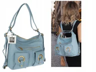 Torebki damskie - Torebka Damska Shopper Plecak Miejska 2w1 Worek na Ramię EC3165 Niebieska - miniaturka - grafika 1