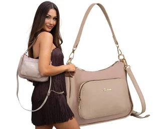 Torebka damska do ręki PETERSON modna mała listonoszka z odpinanym uchwytem do ręki i długim paskiem na ramię miejska na suwak kieszonki różowa - Torebki damskie - miniaturka - grafika 1