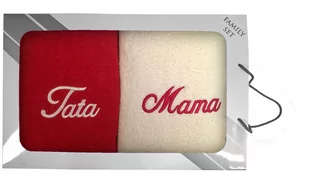 Komplet ręczników w pudełku 2 szt. 70x140 Mama Tata kremowy czerwony 23 - Ręczniki - miniaturka - grafika 1