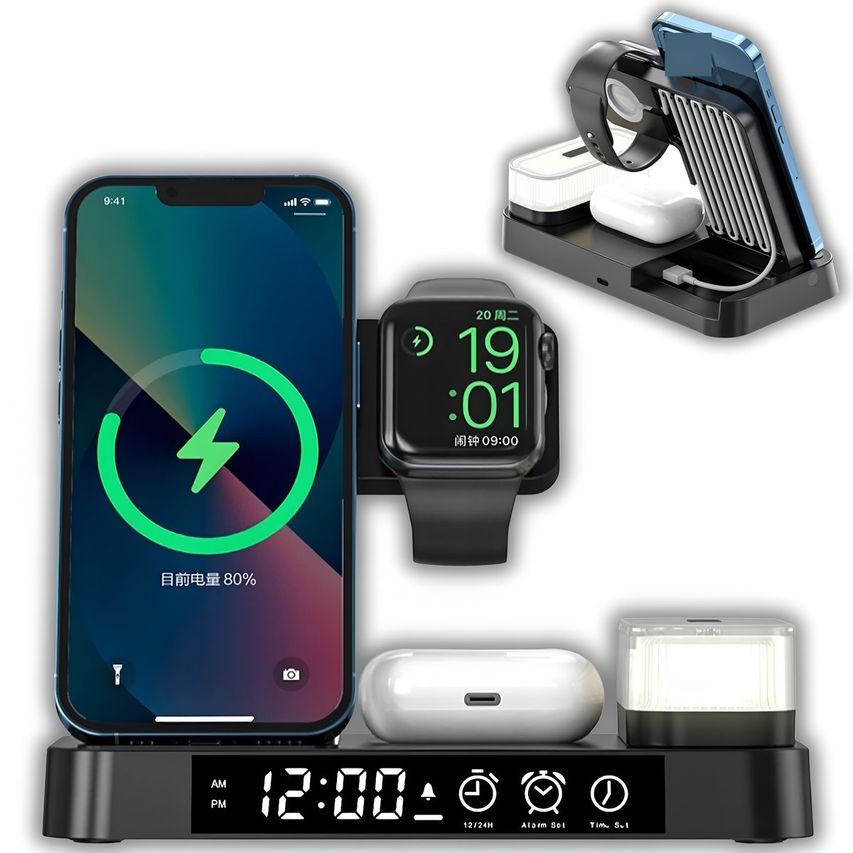 ŁADOWARKA INDUKCYJNA BEZPRZEWODOWA STACJA 15W QI 4w1 IPHONE AIRPODS USB-C