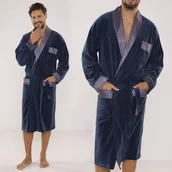 Piżamy damskie - Szlafrok Męski De Lafense Welurowy Długi Z Kieszeniami Elegancki Jeans 773 Granatowy 4XL - miniaturka - grafika 1