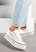 Trampki damskie - Białe Trampki na Grubej Podeszwie z Siateczkową Cholewką Talozi - miniaturka - grafika 1